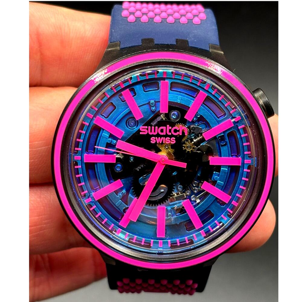 Swatch Big Bold Blue Taste SO27B111 Swiss Made Skeleton Watch NIB Two Straps - Picture 13 of 17